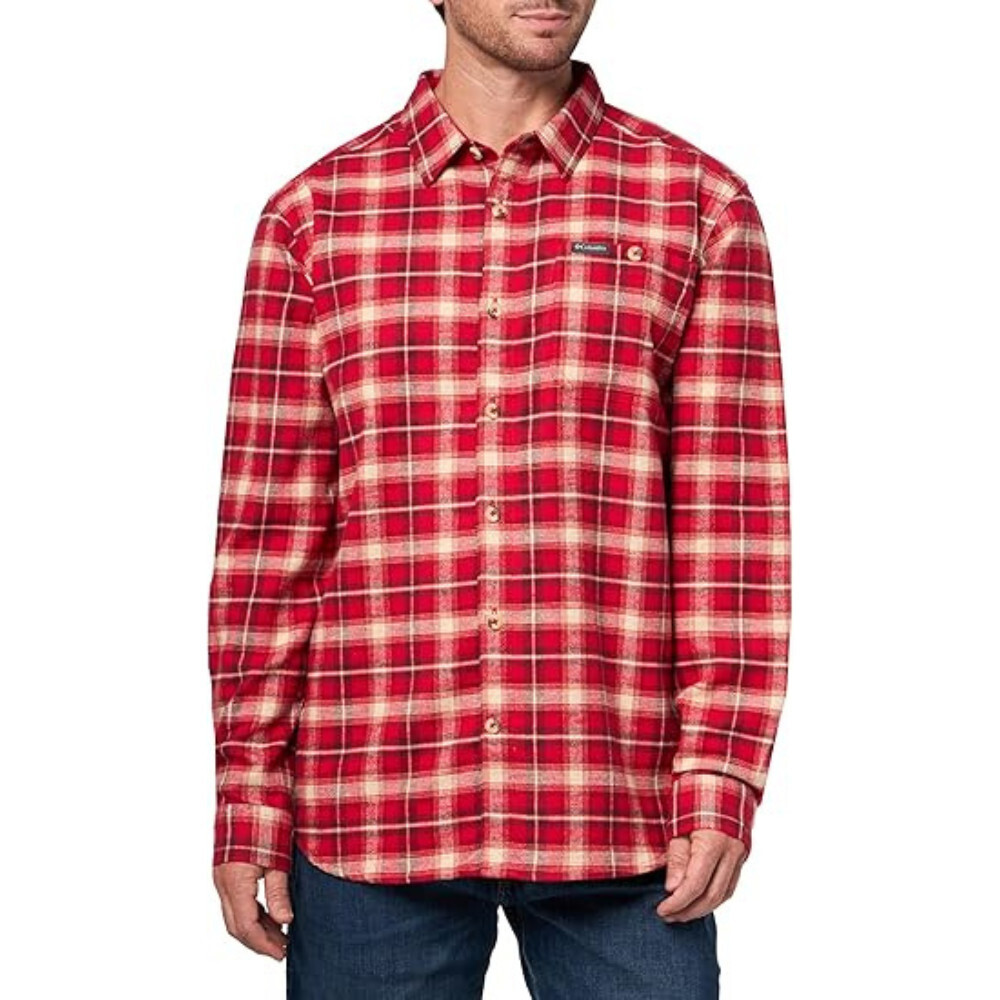 Columbia Pitchstone Heavyweight Flannel II Shirt Mens Red Plaid Button Up JAX280